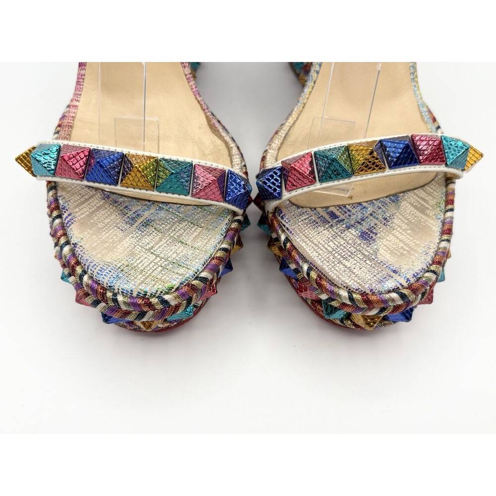 Christian Louboutin Multicolor Rainbow Leather Cataclou Espadrille Wedges EU 35 - Picture 7 of 11